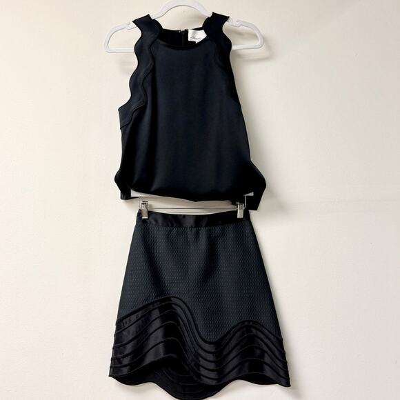 3.1 Phillip Lim Ric Rac Crepe Satin Tank Top & Mini Skirt Set Black Women's 0/00 - Picture 2 of 8